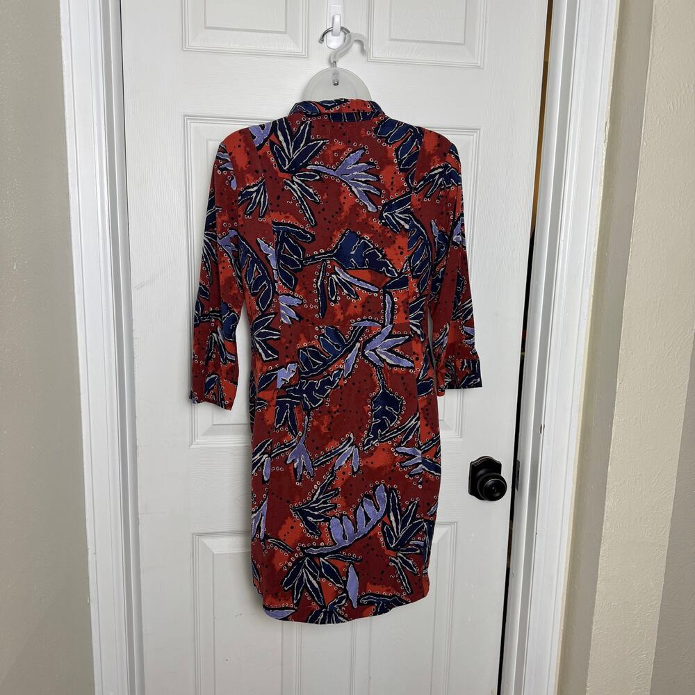 NIC+ZOE Tropical Leaf Shift Dress Split Neck 3/4 Sleeve Travel XS - Picture 2 of 11